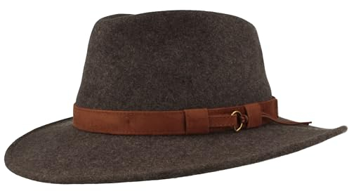 Breiter Rollbarer Outdoor Filzhut Trekkinghut 100% Wolle Hut Wasserabweisend Faltbar Ledergarnitur Herren und Damen Hellgrau 58