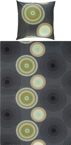 REDBEST Bettwäsche Biber Mandalas anthrazit-grün Größe 80x80 cm / 155x220 cm - mollig warm, temperaturausgleichend, mit Reißverschluss