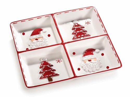 Gruppo Maruccia - Assiettes de Noël en céramique à 4 compartiments avec Père Noël et arbre - Assiettes pour entrées pour table de Noël - Idée cadeau - Lot de 2