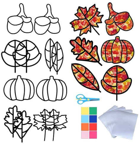 MisFun 57 Stück Herbst Basteln Kinder, Bastelset Herbst Kinder Fenster, DIY Herbstkranz Bastelset, Herbstdeko Basteln Kinder Bastelset Kreative Geschenke für Erntedankfest, Weihnachten (Ahornblatt)