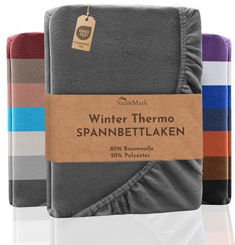 NatureMark Winter Thermo Fleece Spannbettlaken, Spannbetttuch in vielen Farben und Größen Winter Bettlaken, Spannbettlaken 120 x 200 cm - anthrazit
