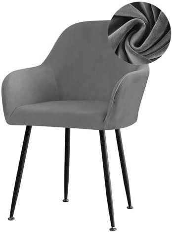 Highdi Stuhlhussen mit Armlehne, Stretch Samt Stuhlbezug Hochlehner Esszimmerstühle Bezug Sesselbezug Hussen für Stühle Waschbar Universal für Esszimmer Hotel Bankett Deko (Dunkelgrau,1 Stück)