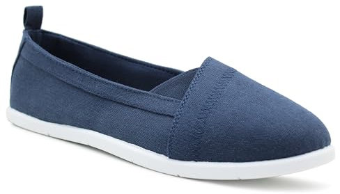 Dr Keller Womens Canvas Slip On Plimsolls Flat Pumps Casual Espadrilles Loafer Trainers (Navy, UK Footwear Size System, Adult, Women, Numeric, Medium, 4)