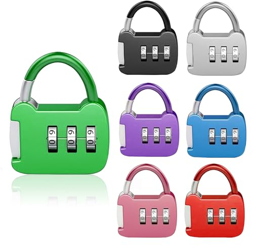 7 PCS Combination Padlocks, Small Combination Padlock 3 Digit Number Padlock Gym Lock Locker Padlocks for Travel Travel Suitcases Backpacks Lockers Case Luggage