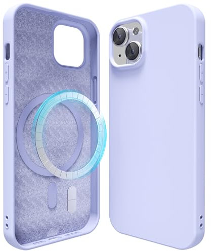 oakxco Silicone Case for iPhone 15 Plus/ 14 Plus Compatible with Magsafe Magnetic Wireless Charging, Slim Thin Soft Rubber Gel with Magnet, Matte TPU Mag Cover for Women Men, Purple Lavender