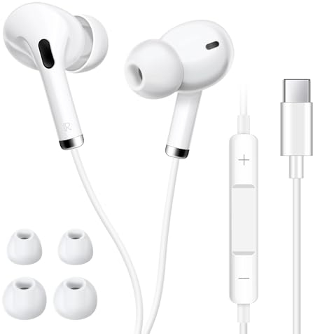 Coolden USB C Kopfhörer mit Kabel USB C In Ear Kopfhörer mit Mikrofon Ohrhörer Typ C Kopfhörer für iPhone 16/16 Pro/15/15 Pro/iPad Pro/Air/Galaxy S24 S23 S22 A54 A53/Huawei/Google/OnePlus Weiß