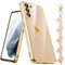 Nonional for Samsung Galaxy S21 5G Case with Phone Lanyard Wrist Strap [Butterfly Shape], Luxury Double Heart Pattern Plating Gold Edge Slim Soft Phone Cover Case for Galaxy S21 - Pink