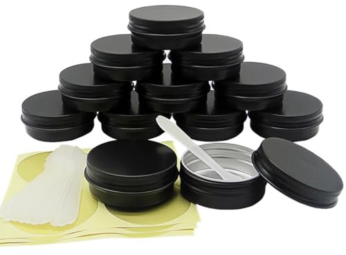 Wopanxye 12pcs 1oz 30 ml Aluminum Tin Jar, 30g Refillable Makeup Container, 30 Gram Black Screw Lid Round Can Sample Pot for Cosmetic DIY, Handmade, Lip Balm, Cream, Salve, Toner, Candle, Paint, Scrub