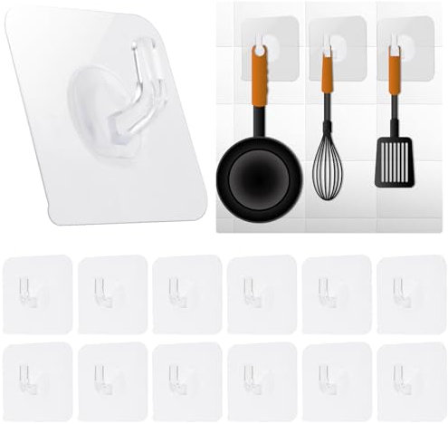 YUXIANLB Adhesive Wall Hooks for Hanging Heavy Duty Waterproof Hooks 12Pcs Curtain Rod Hooks Horn Hook Clear Hooks Practical Hook for The No Drill Wall Frosted Crook for Home Bathroom Kitchen Office