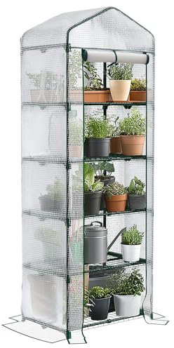 VOUNOT® Serre de Jardin PE avec Étagères 5 Niveaux Serre de Jardin pour Légumes Plantes Fleurs Bâche Renforcée 135g/m2 Protéger Vos Plantes en Toutes Saisons 69x49x193cm