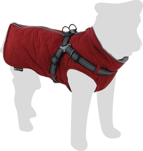 Hundemantel Winter - Flamingo Duker Rot 35cm – wasserdicht, reflektierend, verstellbares Geschirr, Fleecefutter