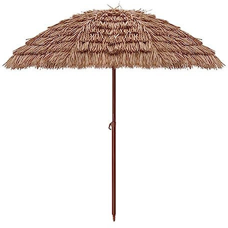 Tropical Thatch Patio Umbrella with Tilt Function Sun Resistant Fabric Hawaiian Tiki Parasol for Pool and Garden