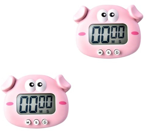 Ciieeo 2pcs Cartoon Pig Electronic Timer Digital Kitchen Reminder for Boys and Girls Study Cooking Novelty Gadget for Home