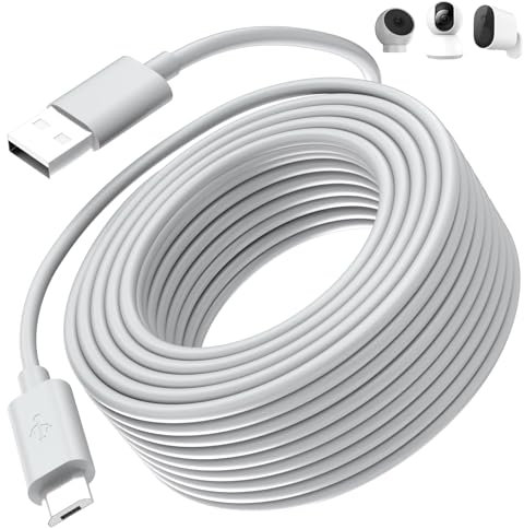 Micro USB Cable 10M, Power extension Cable Compatible with Mi 360°Home Camera 2K Pro/Smart Camera C300,EZVIZ,Wyze Cam,Blink,Eufy,extra long Micro USB Power Charging Cord for Security Cameras,White