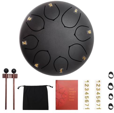 Regentrommel für Garten, Steel Tongue Drum 6 Zoll 8 Töne Zungentrommel, Rain Drum Outdoor, Chakra Drum Regen, Handpan Drum Steel Pan Töne Percussion Instrument für Meditation Yoga (Schwarz01)