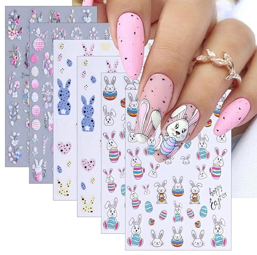 5D-GeprägteOster-Nagelsticker,3D-selbstklebendeHasen-Küken-Karotten-Nagelsticker,Frühlings-Osterblumen-Nagelkunstzubehör,süßebunteOster-Nagelkunstaccessoires für Frauen, Nageldekorationen