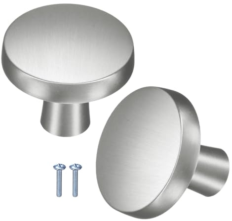 M METERXITY 2-Pack Brushed Satin Cabinet Knobs,1-1/5 Knobs[Matte Silver] | Round Modern Zinc Alloy Knobs Handles for Dresser Drawers/Office Decorative/Kitchen Bathroom Door