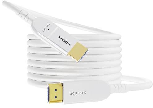 Anehmeta Câble HDMI en fibre optique 8K 45 m, long câble HDMI 2.1 actif 48 Gbps Ultra Haute vitesse 8K @ 60 Hz 4K @ 120 Hz HDR10 eARC 3D HDCP 2.3 Compatible avec ordinateur portable, moniteur, PS5