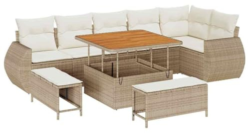 vidaXL Garten-Sofa-Set 9 pcs Beige und Creme 100 x 100 x 71 cm, Garten und Terrasse, modernes Outdoor-Möbelset, wetterfestes Sofa, Rattan-Loungewagen, abnehmbare Kissen für die Terrasse