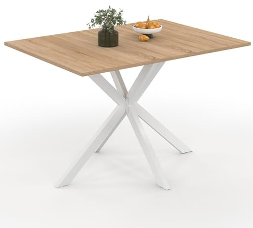 IDMarket - Table à Manger Rectangle Alix 6 Personnes Pied araignée Bois et Blanc 110 cm