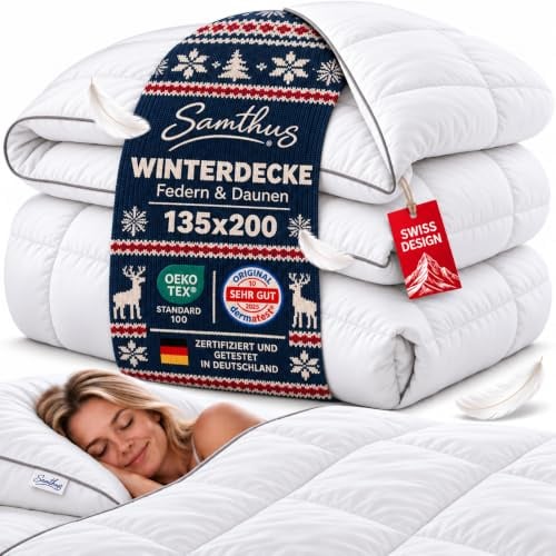 Samthus Feder- und Daunendecke 200x200cm | extra warme Winter Bettdecke | Oeko-Tex, RDS, Downpass zertifizierte Winterdecke aus weichen Federn & Daunen | Federbettdecke Duvet | warme Decke 200x200