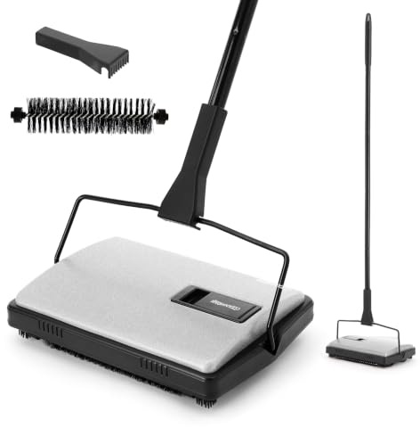 CLEANHOME Manual Carpet Sweeper, Newly Upgraded Silver Model | No Noise I No Cord,0.6L Transparent Dustbin、Brush Included,Specially designed for removing hair and debris from carpets