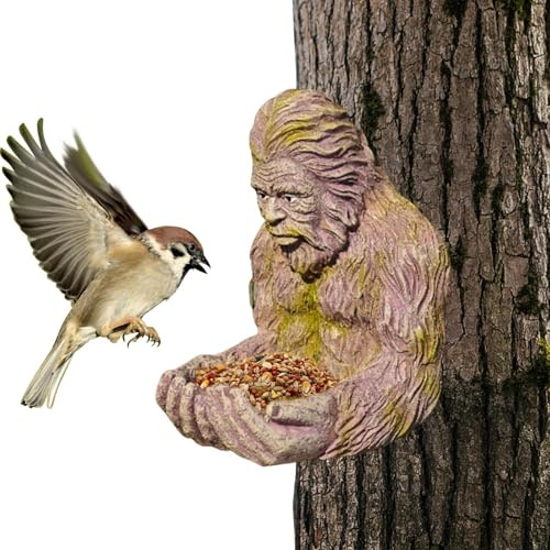 Vogelhaus zum Aufhängen - Vogelfutterspender mit Auffangschale für Garten & Balkon, Dekoratives Vogelfutterhaus aus Kunstharz, Lustige Gartendeko