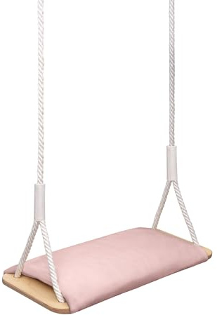 MAMOI® Holzschaukel mit Velvet-Kissen, Holzsitz für den Innen- und Außenbereich, verstellbare Baumwollseile, bis 100 kg, Made in EU