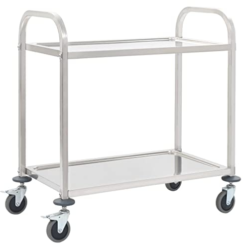 vidaXL Carrito de Cocina de 2 Alturas 95x45x83,5cm Acero Inoxidable Catering Mobiliario Hogar Hostelería Práctico Ruedas Giratorias Robusto Estable