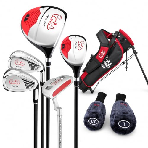 PGM para niños de 9 a 12 años, 5 Palos de Golf con Bolsa de Soporte y 2 Fundas para la Cabeza para niños y niñas, diestros, Color Negro