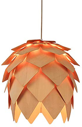 ZXLLAFT Anhänger Hängen Leuchte Lampe Holz Kreative Kronleuchter Hand Handwerk Tannenzapfen Stil Für Bar Restaurant Licht Wohnzimmer,Withlight,50CM