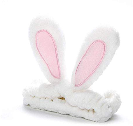 Clara Tracy 2K1L White rabbit ears face wash strap, Acrylic