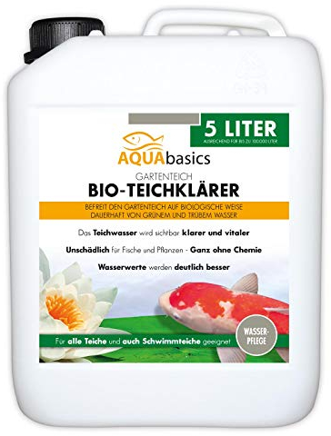 AQUAbasics Gartenteich Bio-Teichklärer für kristallklares Wasser ohne Chemie - Befreit den Teich von grünem und trüben Teichwasser - Natürlicher Teich-Klärer, Größe:5 Liter