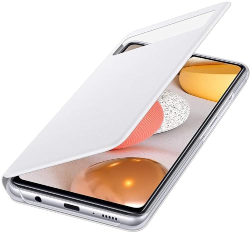 Samsung S View Wallet Smartphone Cover EF-EA426P für Galaxy A42 5G, Handy-Hülle, stoßfest, Schutz Case, integriertes Sichtfenster, mit Kreditkarteneinschub, Weiß