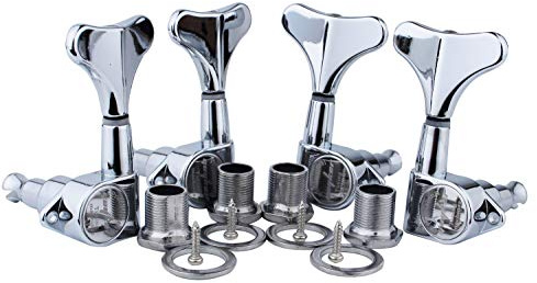 Guyker Guitar Bass Tuners (2R + 2L) - 1:17 Ratio Headstock Sealed Tuning Key Pegs Machine Head Replacement for Electric Jazz Bass or Precision Instruments - Chrome