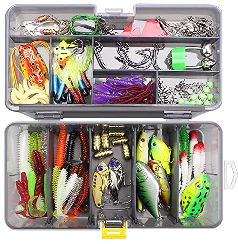 RoseFlower Angelköder Set – 168 Teiliges Angelkasten-Set mit Weichplastikwürmern und Blinkern, Süßwasser Köderausrüstung für Barsche, Forellen und Lachse, Angelzubehör & Señuelos de Pesca