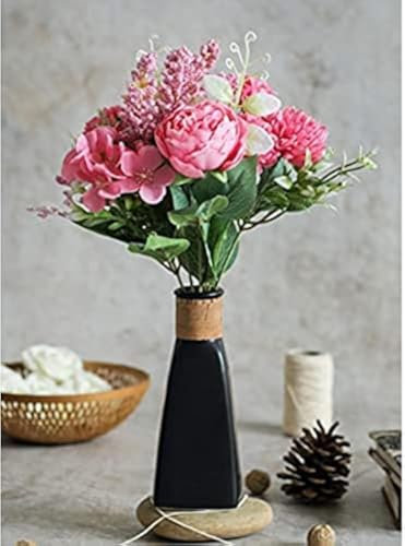 SATYAM KRAFT 1 bouquet de roses artificielles multiflora pour décoration d'intérieur Diwali, table de salon, plantes décoratives de Diwali (sans vase) (rose, lot de 1) (tissu)