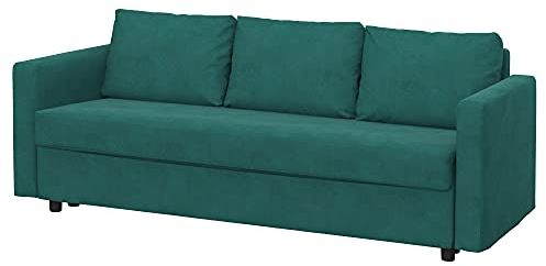 Soferia Kompatible Ersatzbezug fur FRIHETEN 3-er Bettsofa, Stoff Majestic Velvet Aquamarine (FLECKENABWEISEND und WASSERABWEISEND), Türkis