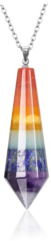GEHECRST 7 Chakra Anhänger mit verstellbare Kette 12 Facettierte Spitze Edelstein Pendant Halskette Reiki Healing Edelstein Schmuck für Damen Herren