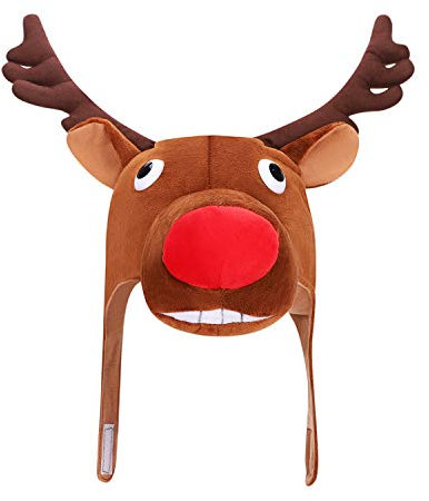 Funny Christmas Reindeer Hat - Novelty Headgear for Secret Santa, Thanksgiving, Xmas Fancy Dress Costume Party - Decoration Headwear for Adults Teens