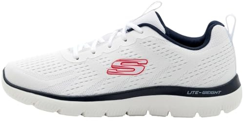Skechers Herren Summits Torre Turnschuhe, White Mesh/Navy Trim, 42.5 EU