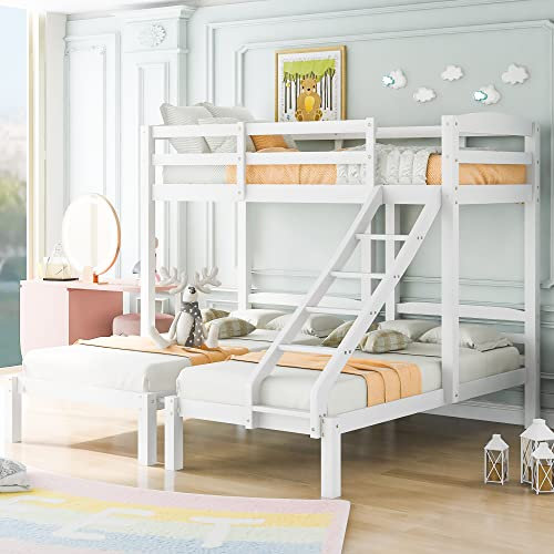 Bunk Bed Triple Sleeper with Side Ladder for Children and Teens 3FT, White (90x190cm,90x200cm)【UK Spot】