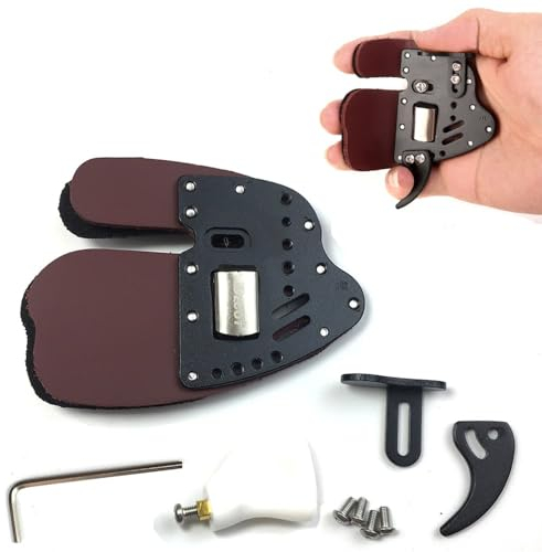 wolfman Bogenschießen Fingertab Fingerschutz LH/RH und S/M/L/XL Finger Tab Wache Leder Einstellbare Fingerschutzhandschuhe für Bogenfingerschutz Jagd Recurvebogen (M - Linkshänder, Schwarz)