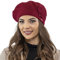 VIVISENCE Baskenmütze Damen Winter Elegante Mit Klassischem Herbst Frauen Mütze Schnitt Warmer Wollmischung Floraler Applikation Perfekter Passform Ideal Für Kalte Tage Modell, Weinrot,Einheitsgröße