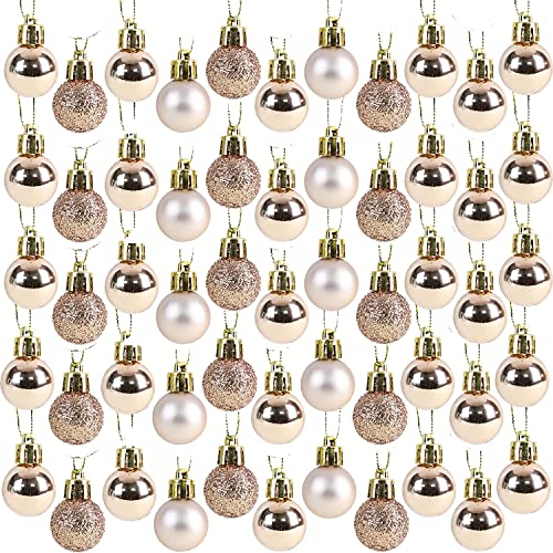 Festive Fix 25 Champagne Mini Christmas Baubles – Shatterproof, Lightweight Small Tree Decorations for Xmas, Home, Party & Festive Displays