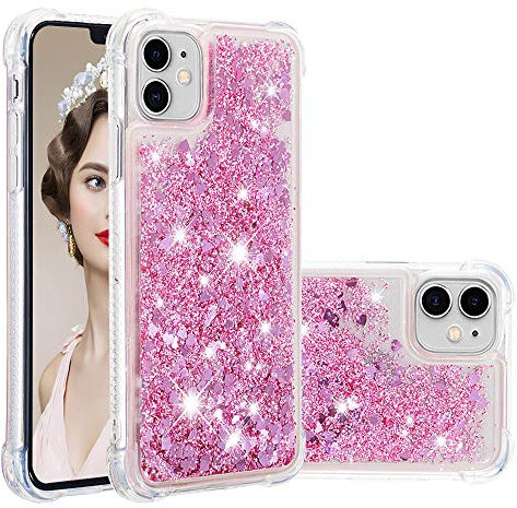 IMIRST Silicone Coque pour Apple iPhone 11, Coin Airbag Antichute Paillettes Sables Mouvants Coque TPU Bumper Sparkle Case Compatible avec iPhone 11. YBW Love Rosegold