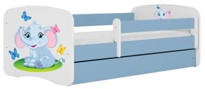 Babybett Babydreams, 70 x 140 cm, Blau mit Schublade, ohne Matratze, Elefantenmotiv