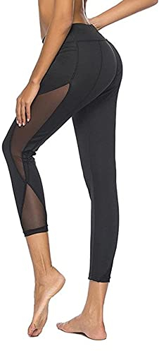 TTPSRY Mesh Leggings für Damen High Waist Sport Leggings mit Taschen Elastische Fitness Jogginghose Lange Pants für Sport Yoga Gym Alltag (L)