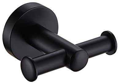 Black Wall Mounted Bathroom Accessories Stainless Steel Hand Towel Ring Rail Vanity Shelf Modernity (Double Robe Hook)