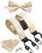 Dubulle Herren Clips Hosenträger und vorgebundene Fliege Set mit Einstecktuch Y-Form verstellbare Hosenträger, Beige / Blumen